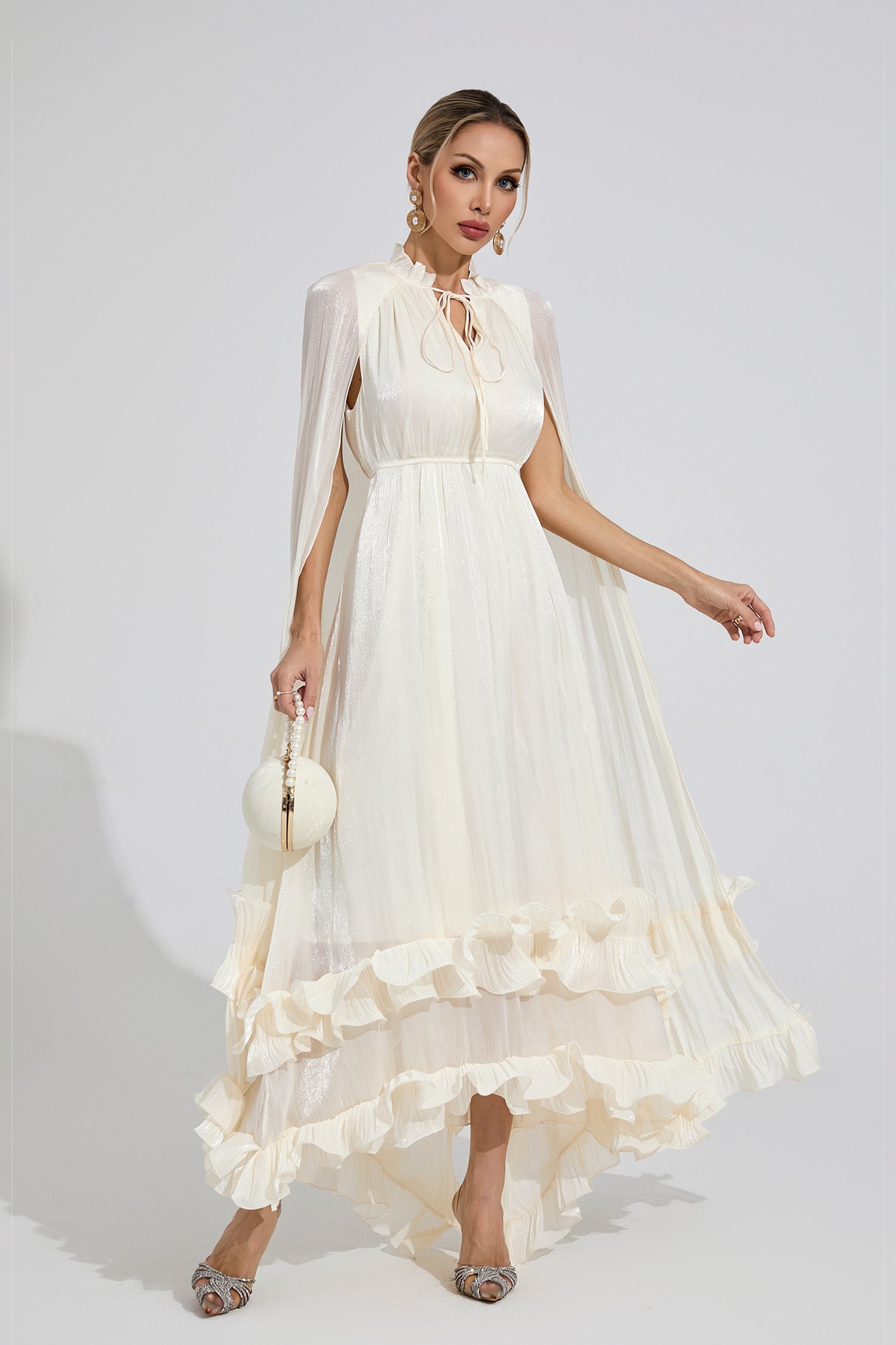 Beryvin Apricot Ruffle Maxi Dress