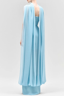 Eudocia Scarf Strapless Ruched Maxi Dress In Blue