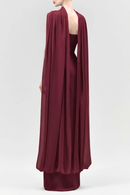 Eudocia Scarf Strapless Ruched Maxi Dress In Wine