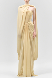 Eudocia Scarf Strapless Ruched Maxi Dress In Yellow