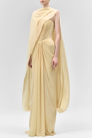 Eudocia Scarf Strapless Ruched Maxi Dress In Yellow