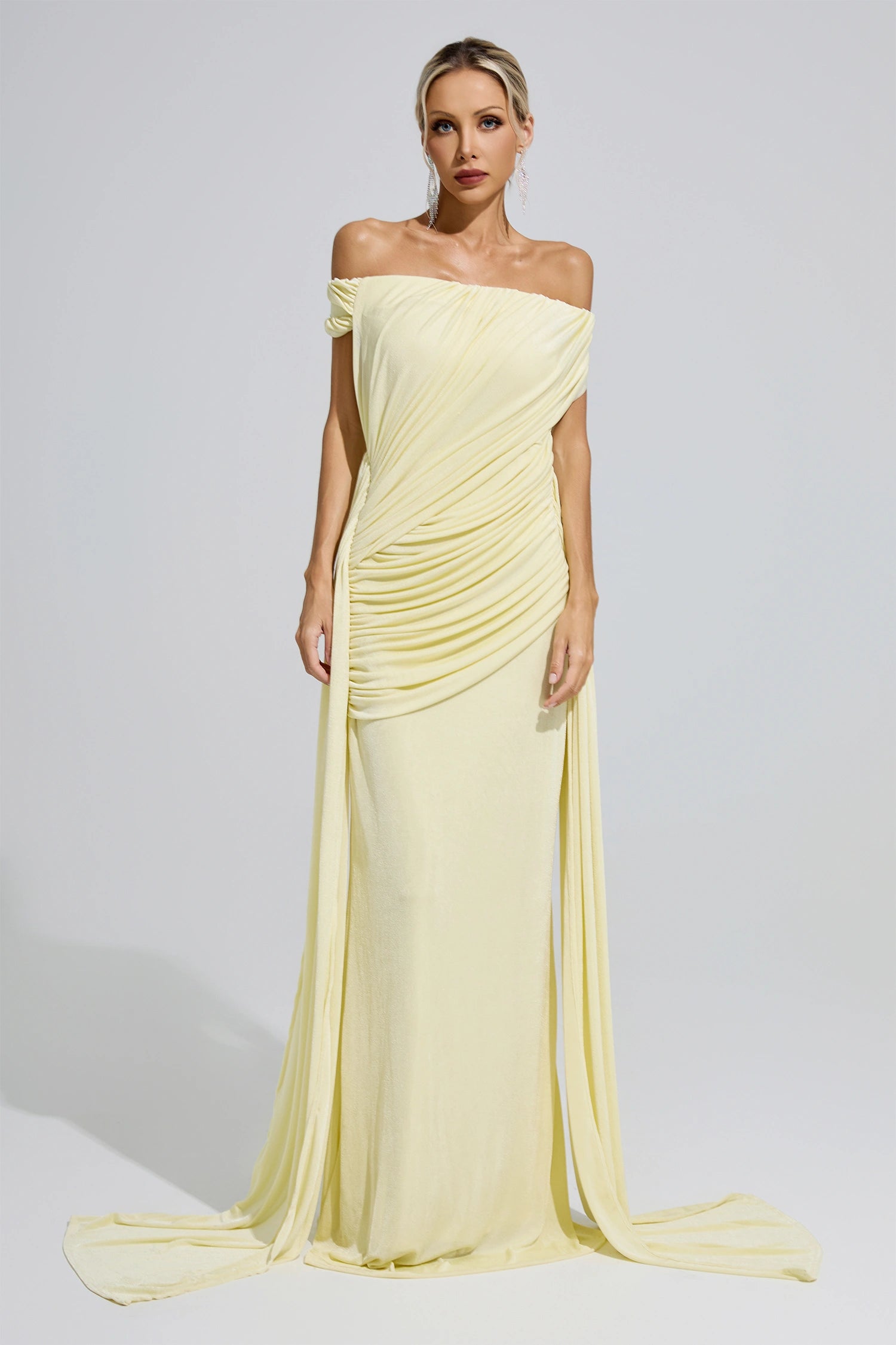 Fumiyo Yellow Ruffle Bandage Bodycon Maxi Dress