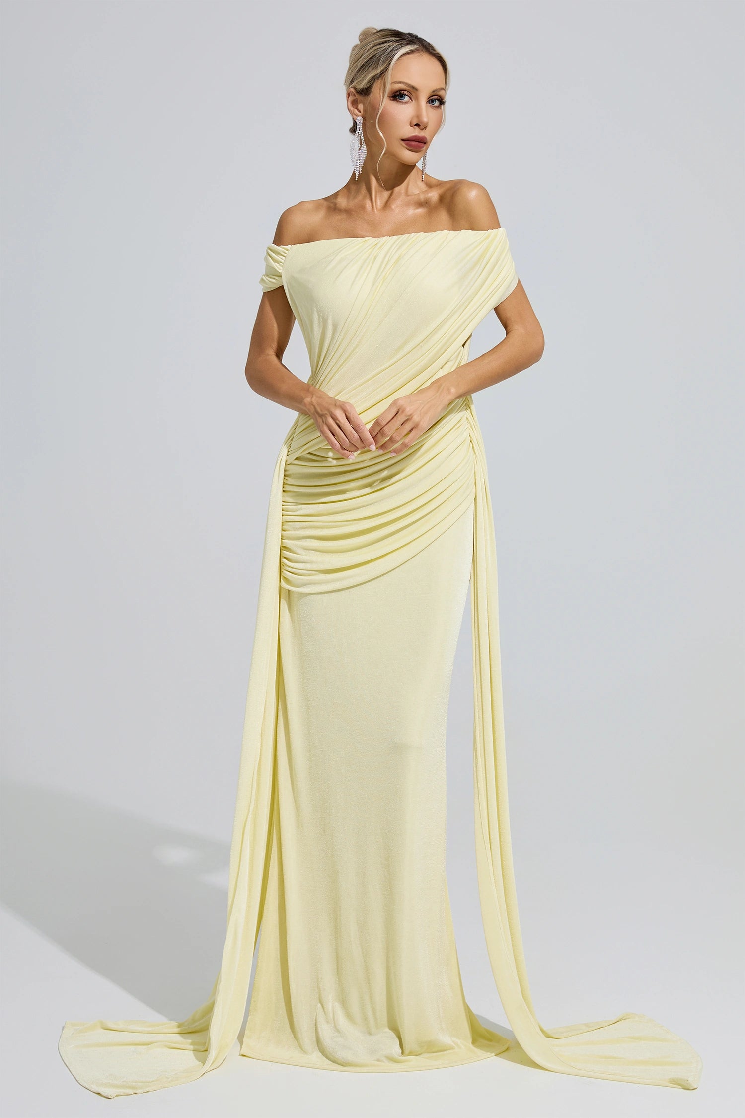 Fumiyo Yellow Ruffle Bandage Bodycon Maxi Dress