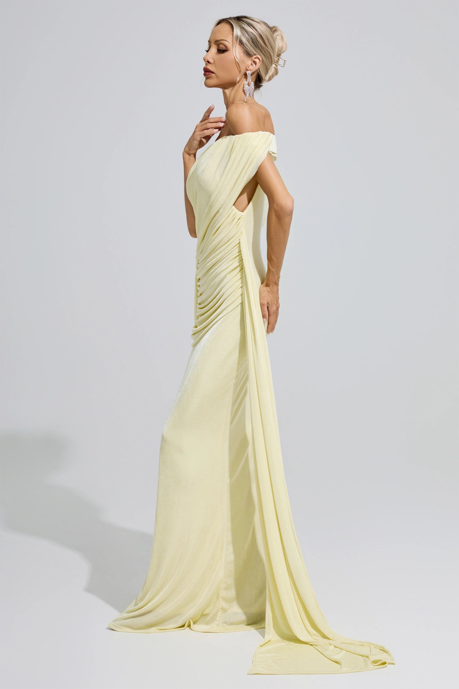Fumiyo Yellow Ruffle Bandage Bodycon Maxi Dress