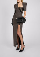 Gormex Asymmetrical Long-Sleeve Lace Blazer Maxi Dress