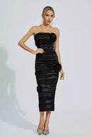 Heike Black Floral Strapless Evening Dress