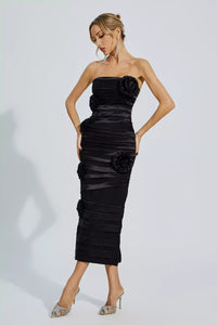 Heike Black Floral Strapless Evening Dress