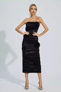 Heike Black Floral Strapless Evening Dress