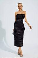 Heike Black Floral Strapless Evening Dress