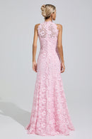 Iskava Pink Sleeveless Lace Bodycon Maxi Dress