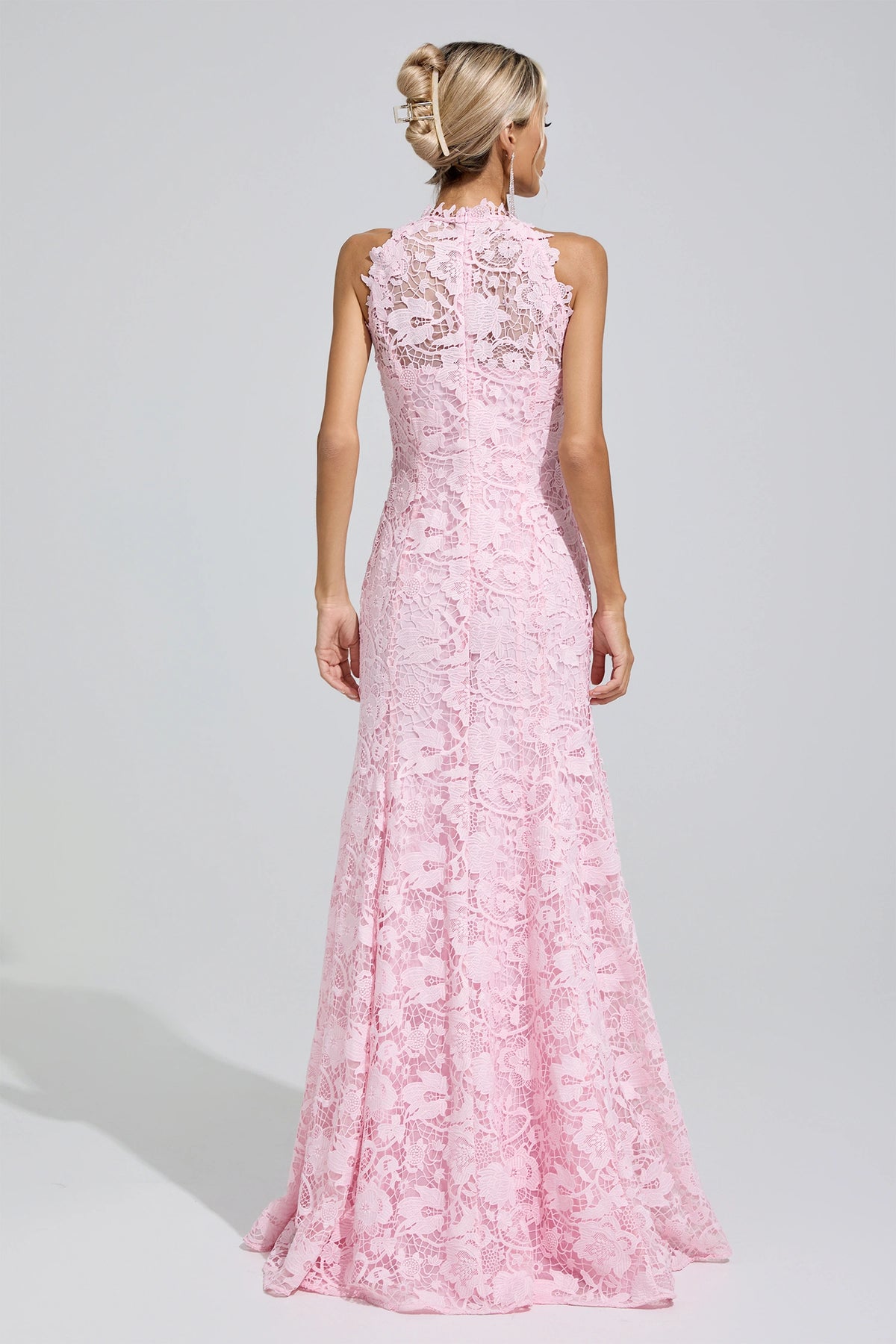 Iskava Pink Sleeveless Lace Bodycon Maxi Dress