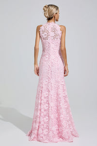 Iskava Pink Sleeveless Lace Bodycon Maxi Dress
