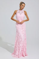 Iskava Pink Sleeveless Lace Bodycon Maxi Dress