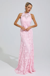 Iskava Pink Sleeveless Lace Bodycon Maxi Dress
