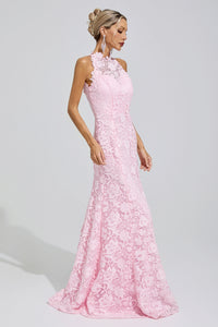 Iskava Pink Sleeveless Lace Bodycon Maxi Dress