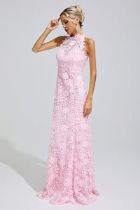 Iskava Pink Sleeveless Lace Bodycon Maxi Dress