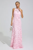 Iskava Pink Sleeveless Lace Bodycon Maxi Dress
