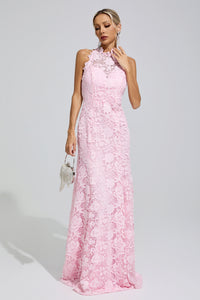 Iskava Pink Sleeveless Lace Bodycon Maxi Dress