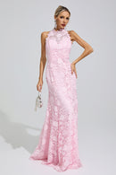 Iskava Pink Sleeveless Lace Bodycon Maxi Dress