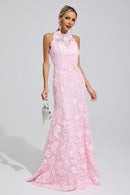 Iskava Pink Sleeveless Lace Bodycon Maxi Dress
