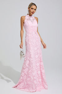 Iskava Pink Sleeveless Lace Bodycon Maxi Dress