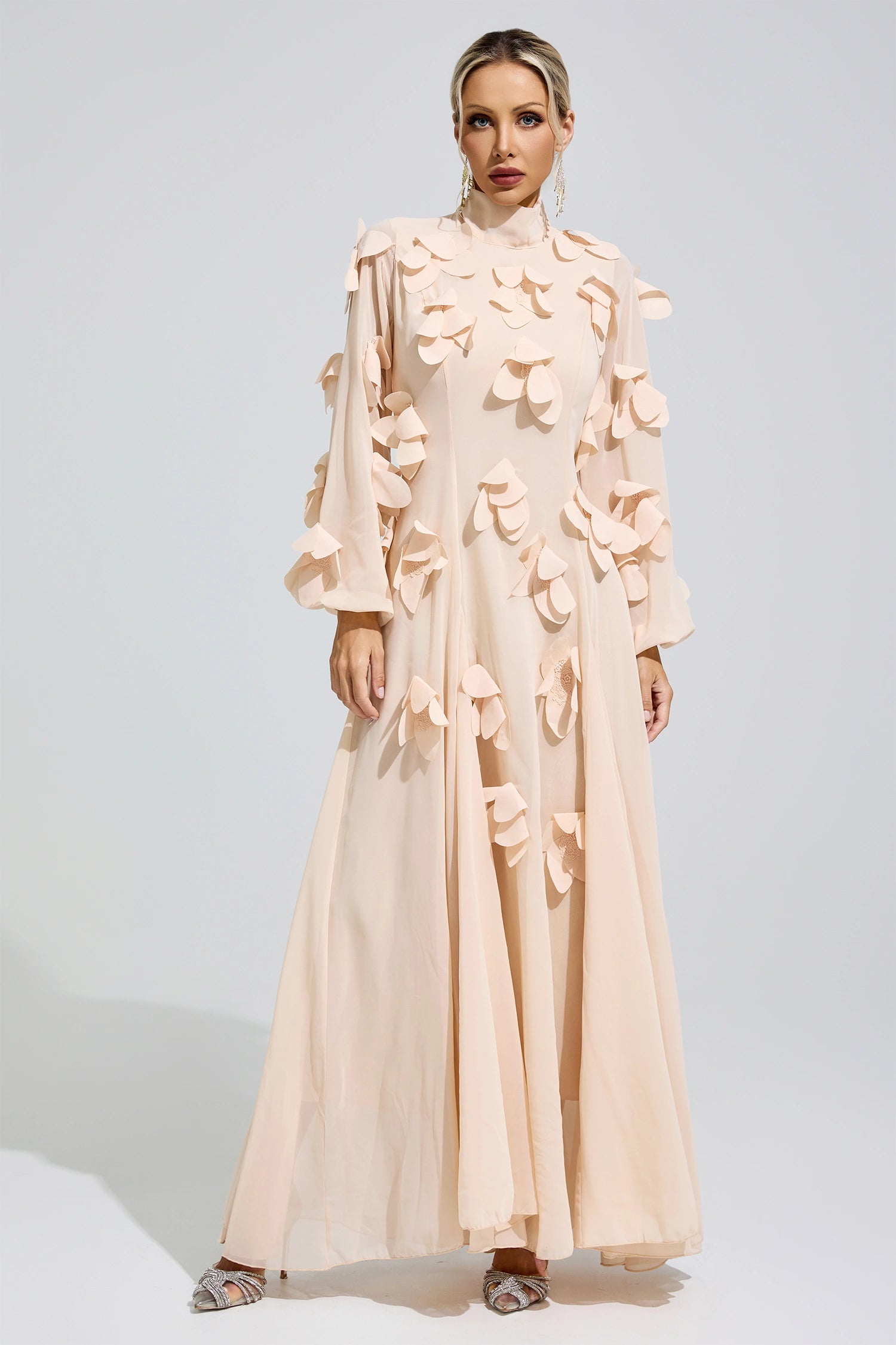 Faldorin Apricot 3D Petal Maxi Dress