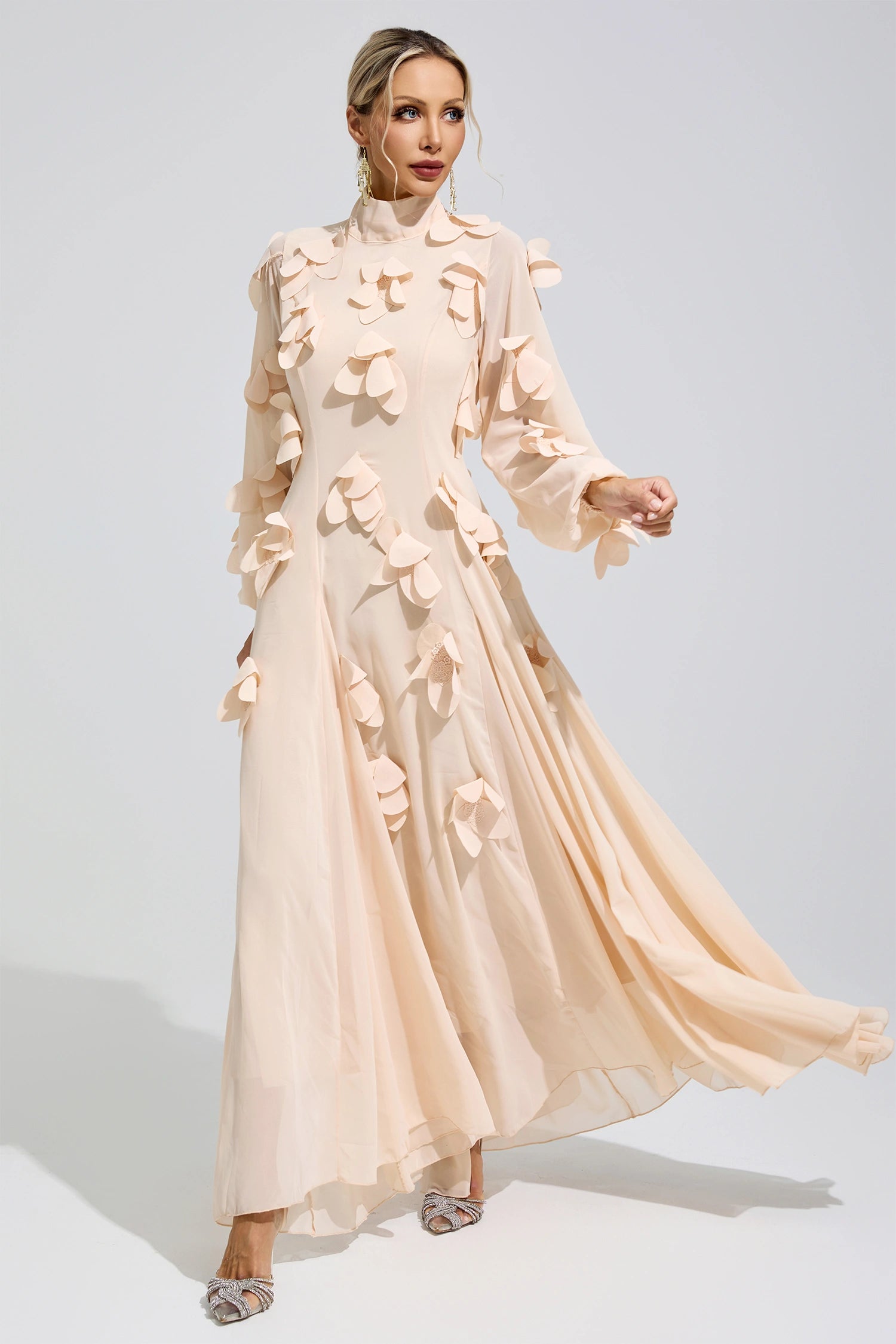 Faldorin Apricot 3D Petal Maxi Dress