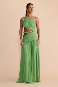 Seldari Asymmetric-Neck Sleeveless Maxi Dress In Green