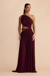 Seldari Asymmetric-Neck Sleeveless Maxi Dress In Burgundy