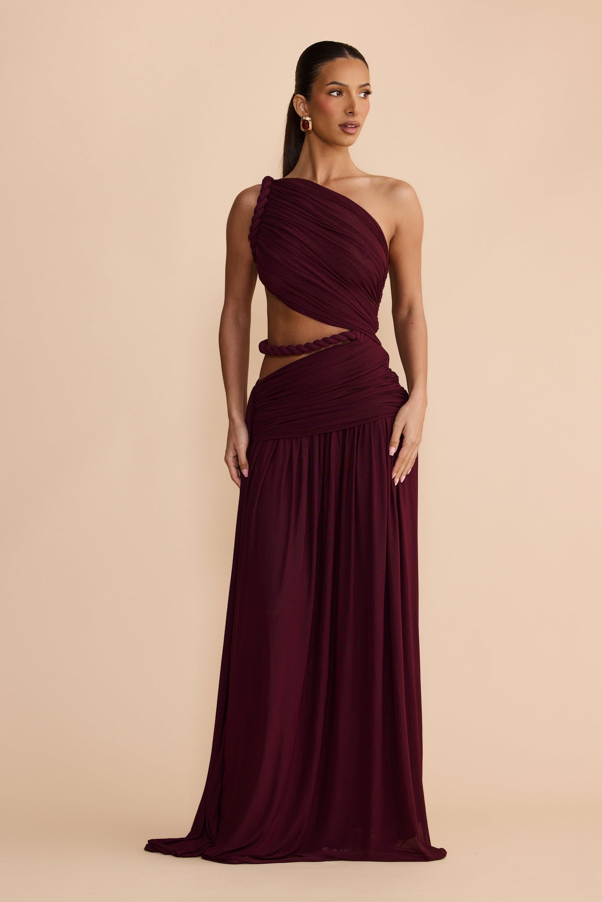 Seldari Asymmetric-Neck Sleeveless Maxi Dress In Burgundy