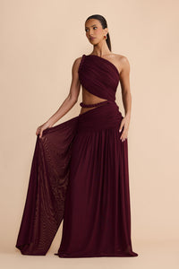 Seldari Asymmetric-Neck Sleeveless Maxi Dress In Burgundy