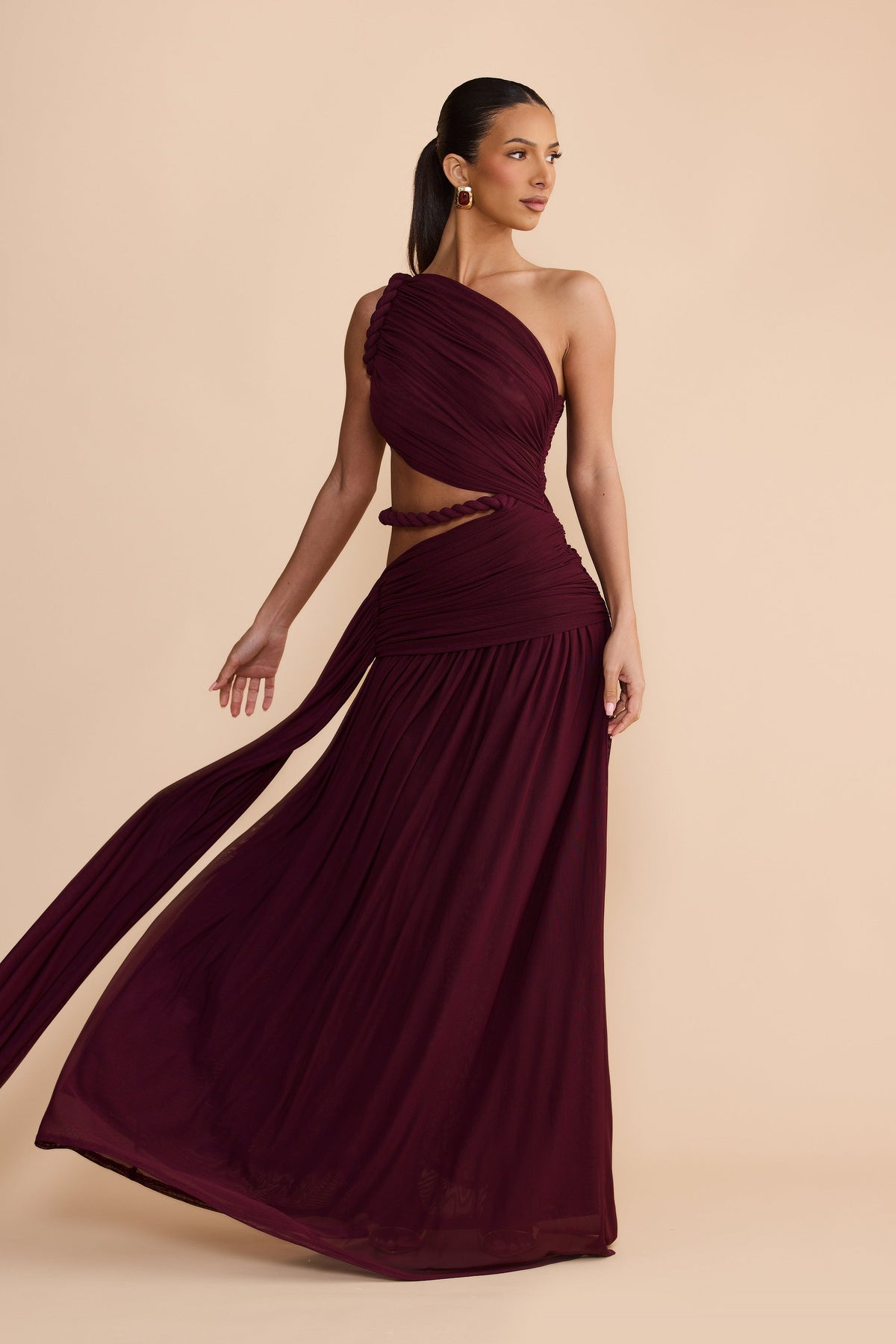 Seldari Asymmetric-Neck Sleeveless Maxi Dress In Burgundy