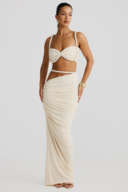 Marella Swimsuit Braided Suspender Top Slit Skirt Set In Apricot