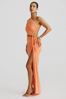 Leolani One-Shoulder Strapless Backless Cutout Pleated Maxi Dress In Orange