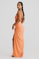Leolani One-Shoulder Strapless Backless Cutout Pleated Maxi Dress In Orange