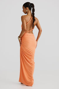 Leolani One-Shoulder Strapless Backless Cutout Pleated Maxi Dress In Orange