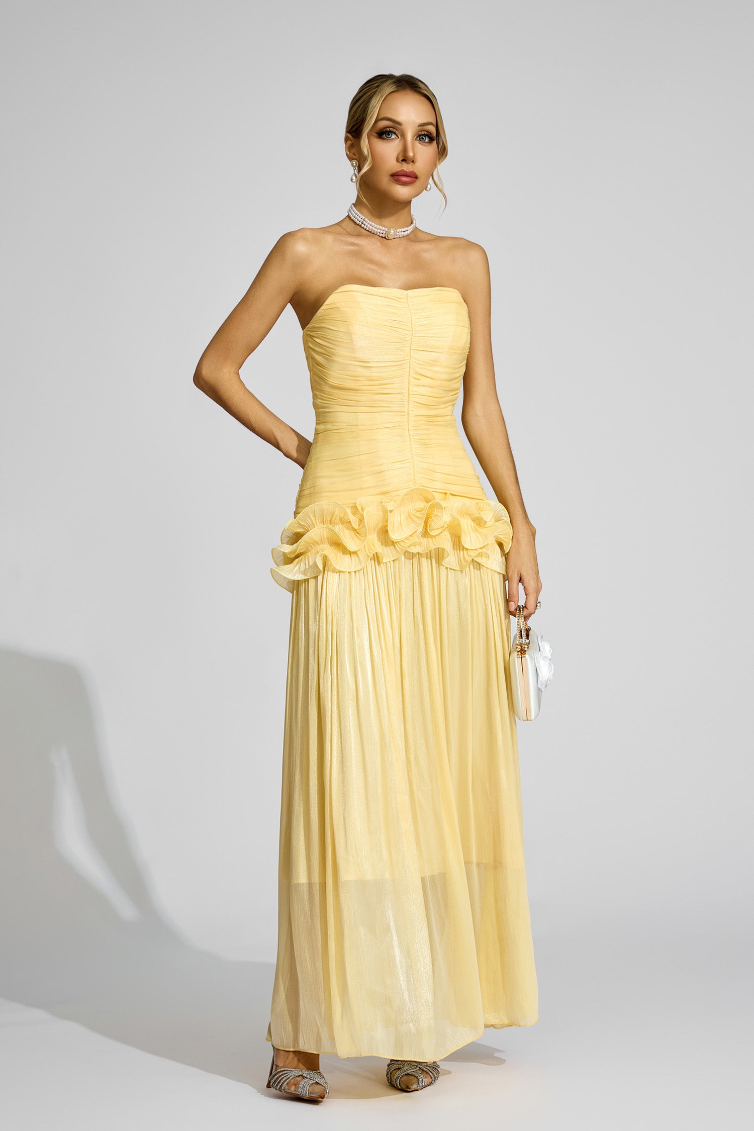 Zulekha Off Shoulder Ruffled Maxi Dress In Yellow