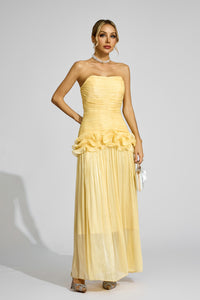 Zulekha Off Shoulder Ruffled Maxi Dress In Yellow
