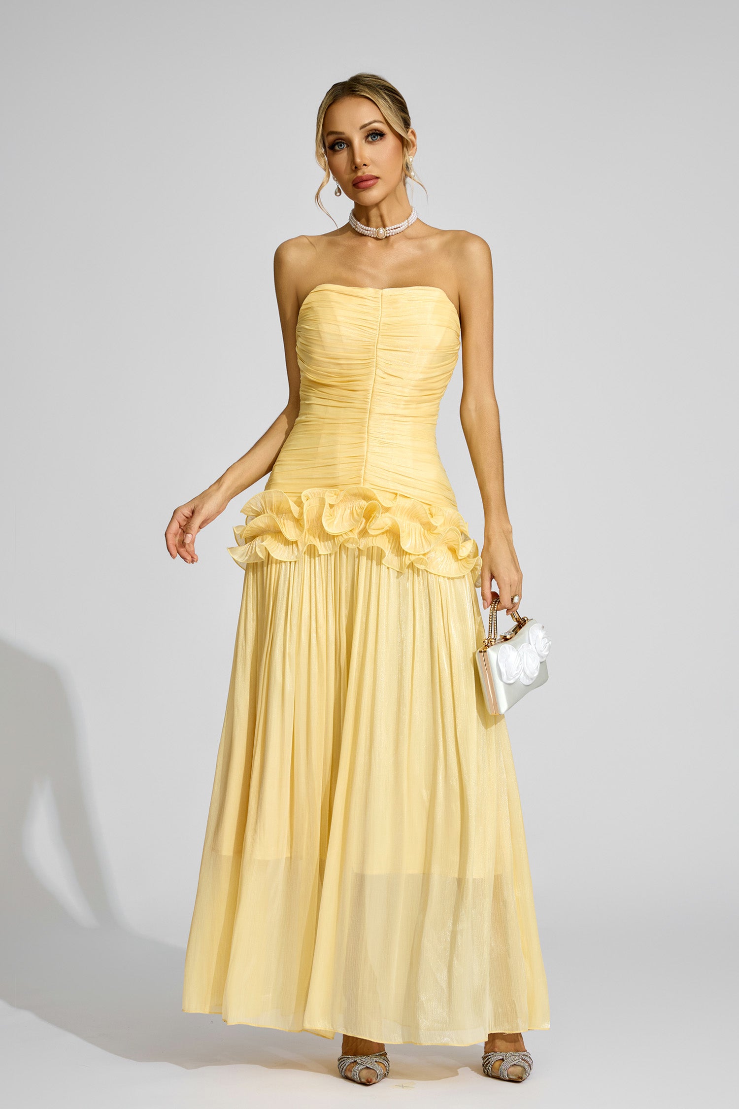 Zulekha Off Shoulder Ruffled Maxi Dress In Yellow