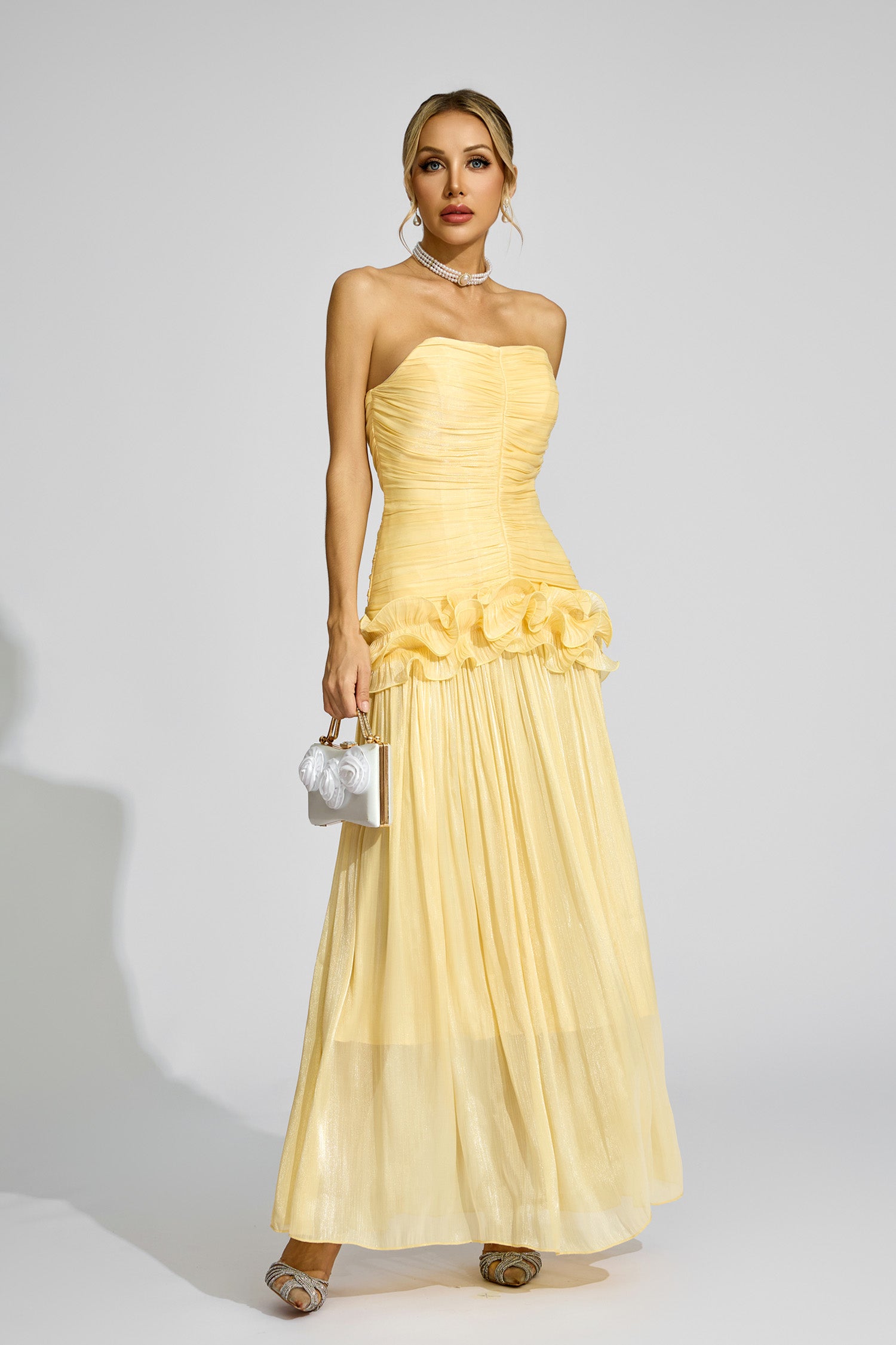 Zulekha Off Shoulder Ruffled Maxi Dress In Yellow