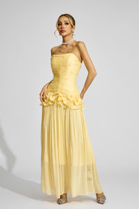 Zulekha Off Shoulder Ruffled Maxi Dress In Yellow