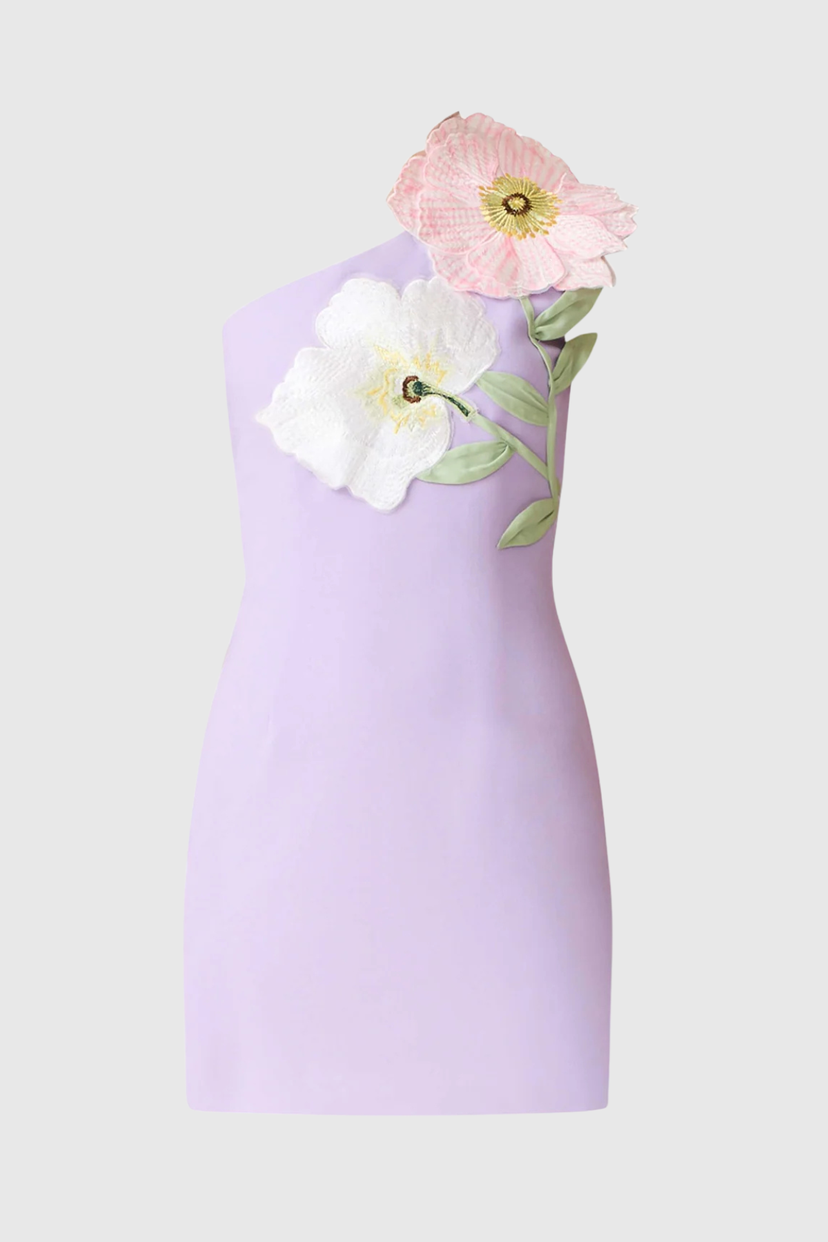Destaing Floral Appliqué One Shoulder Mini Dress In Purple