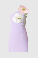 Destaing Floral Appliqué One Shoulder Mini Dress In Purple