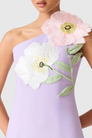 Destaing Floral Appliqué One Shoulder Mini Dress In Purple
