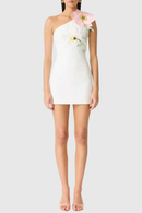 Destaing Floral Appliqué One Shoulder Mini Dress In White