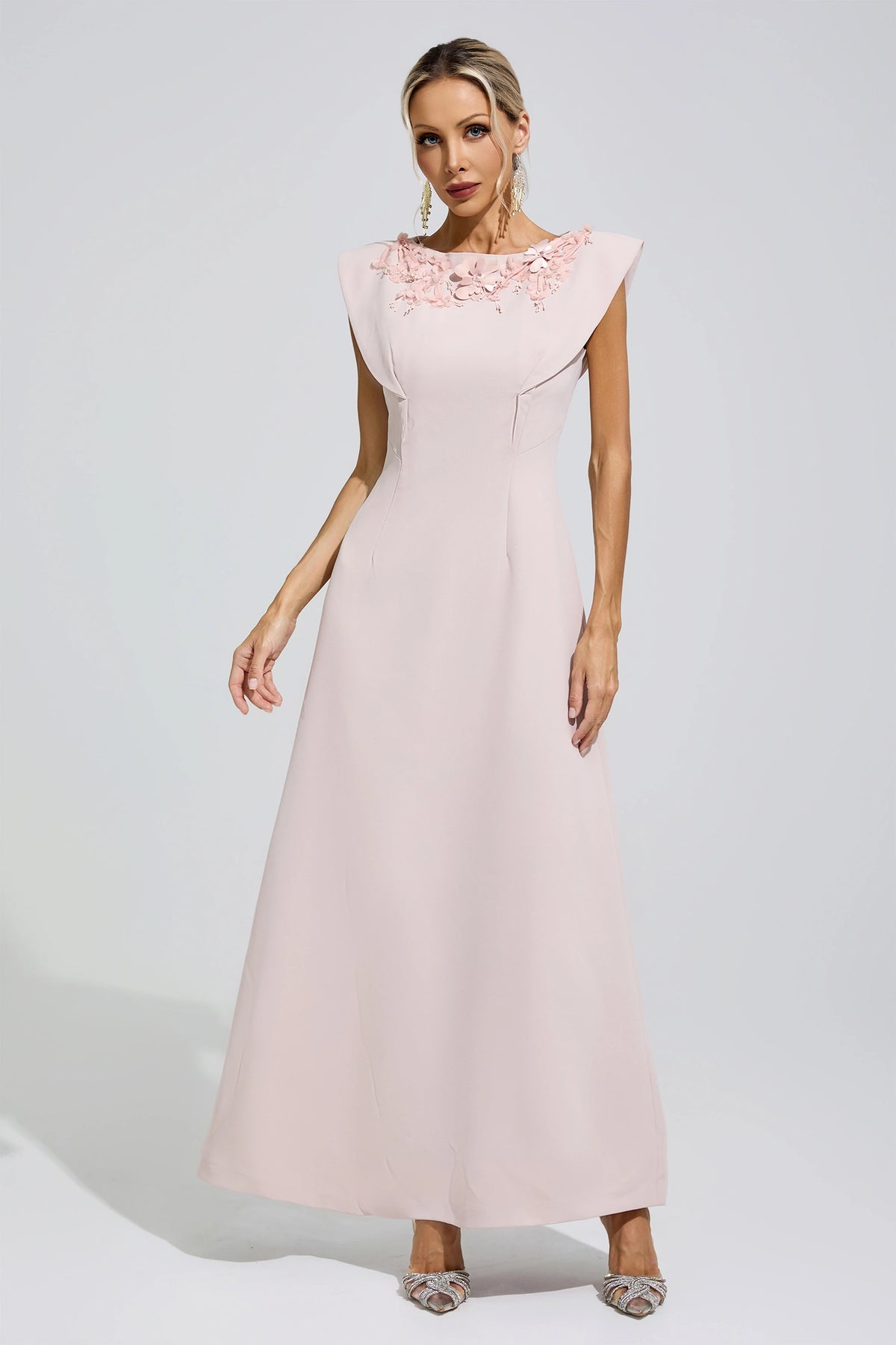 Faskel Pink Sleeveless Beaded Maxi Dress