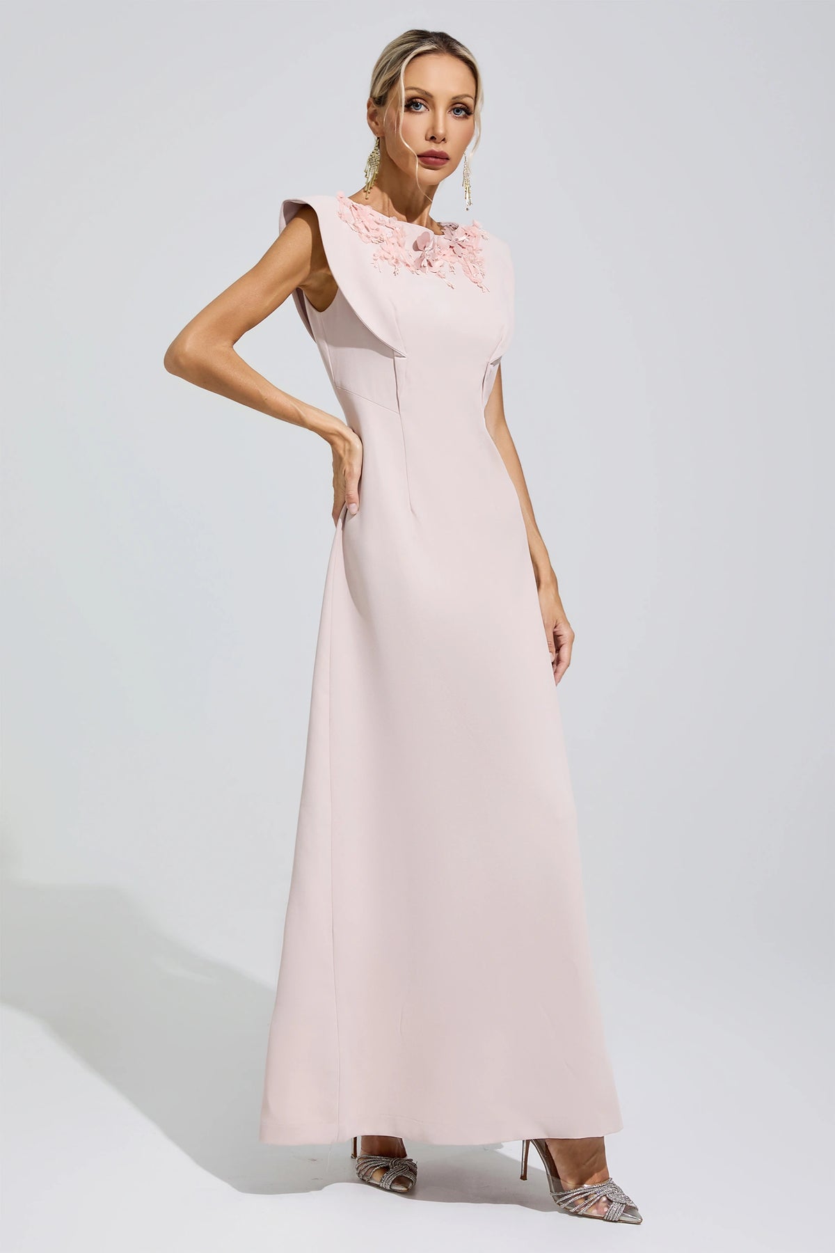 Faskel Pink Sleeveless Beaded Maxi Dress
