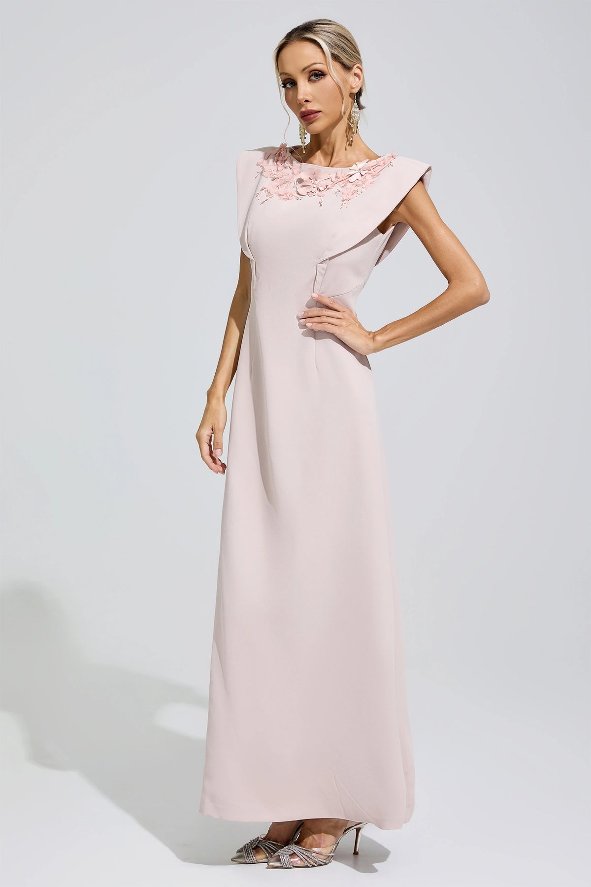 Faskel Pink Sleeveless Beaded Maxi Dress
