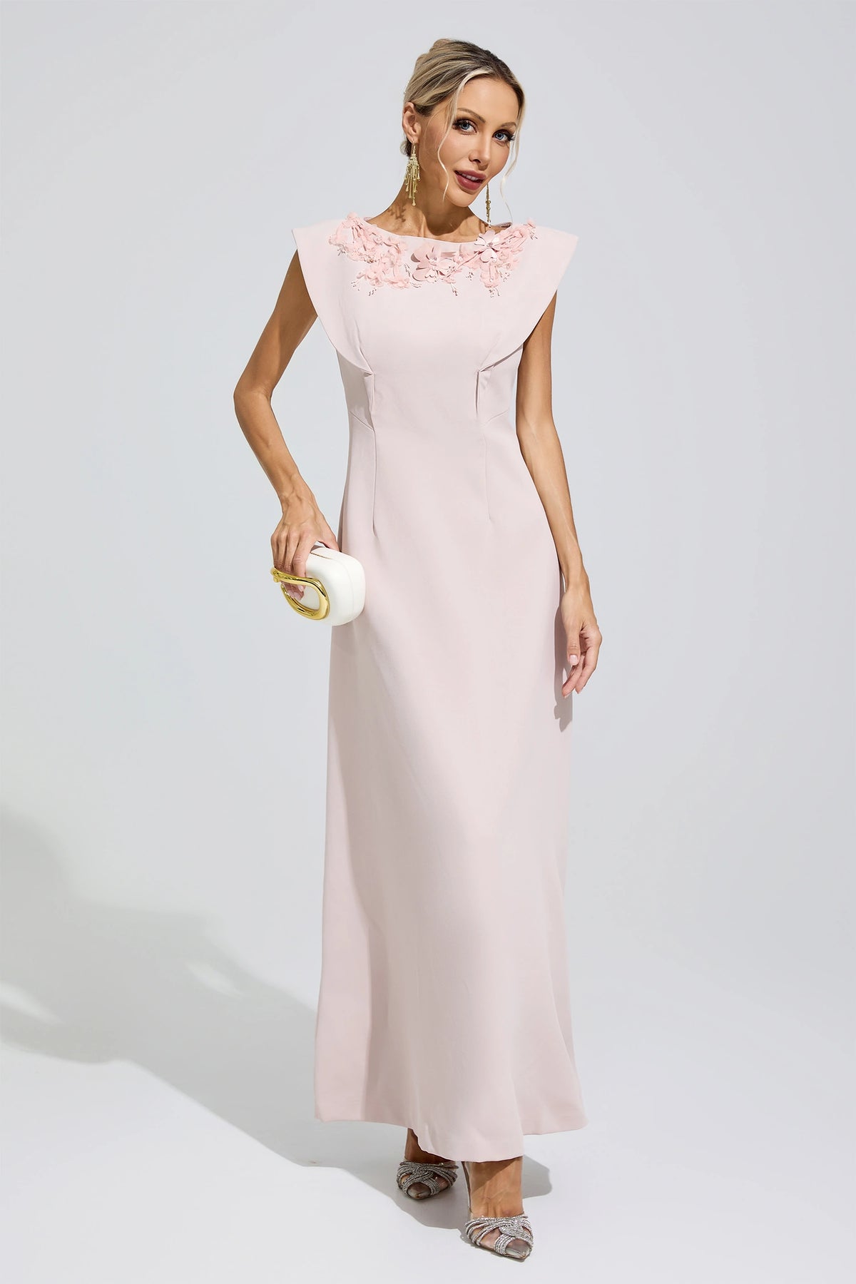 Faskel Pink Sleeveless Beaded Maxi Dress