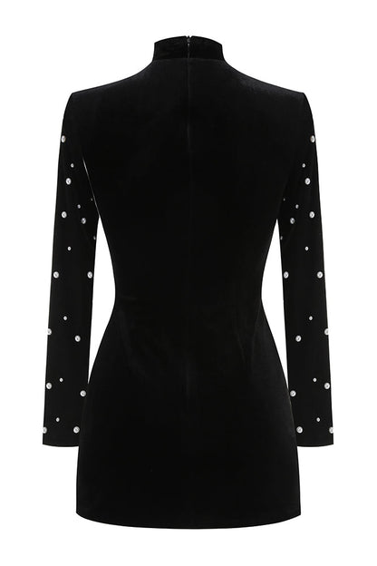 Eryx Long Sleeve Pearl Velvet Mini Dress